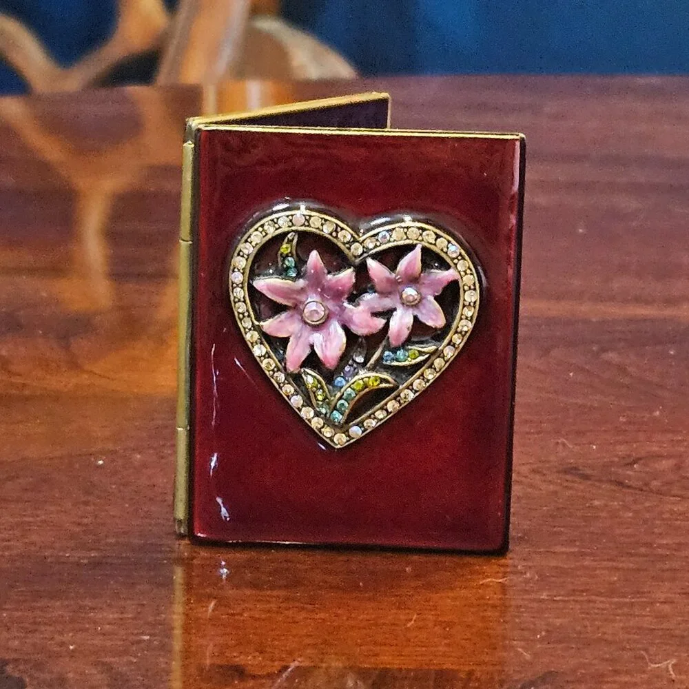JAY STRONGWATER RED VICTORIAN HEART WEDDING FOLDING CRYSTAL ENAMEL TRAVEL FRAME